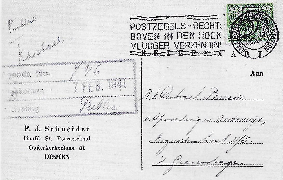 Post van Diemen naar Den Haag (1941)